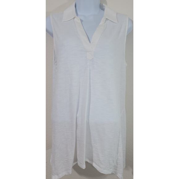 Soma White Slub Knit Collard V Neck Tunic Tank Large Asymmetrical Hem Soft Flowy - Picture 1 of 5
